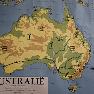 Vintage 60's Dutch Pull Down School Chart Poster Australia & Antarctica Educational Land Chart Wall Map Geography