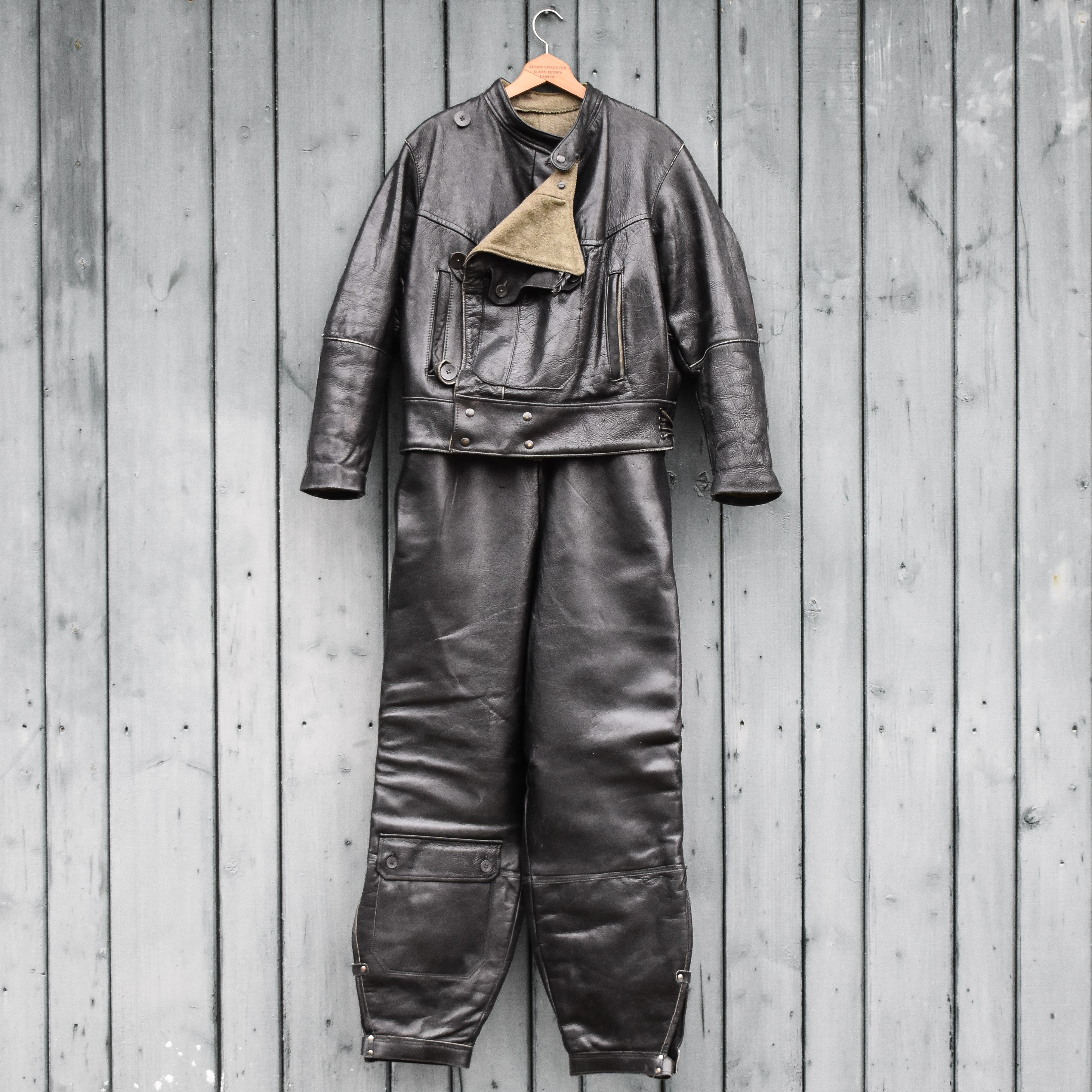 Vintage 50s 1950s Swedish Army Military Leather Motorcycle Dispatch Riders Jacket Rugged Style Mens Biker Oldtimer Classic Black Suit