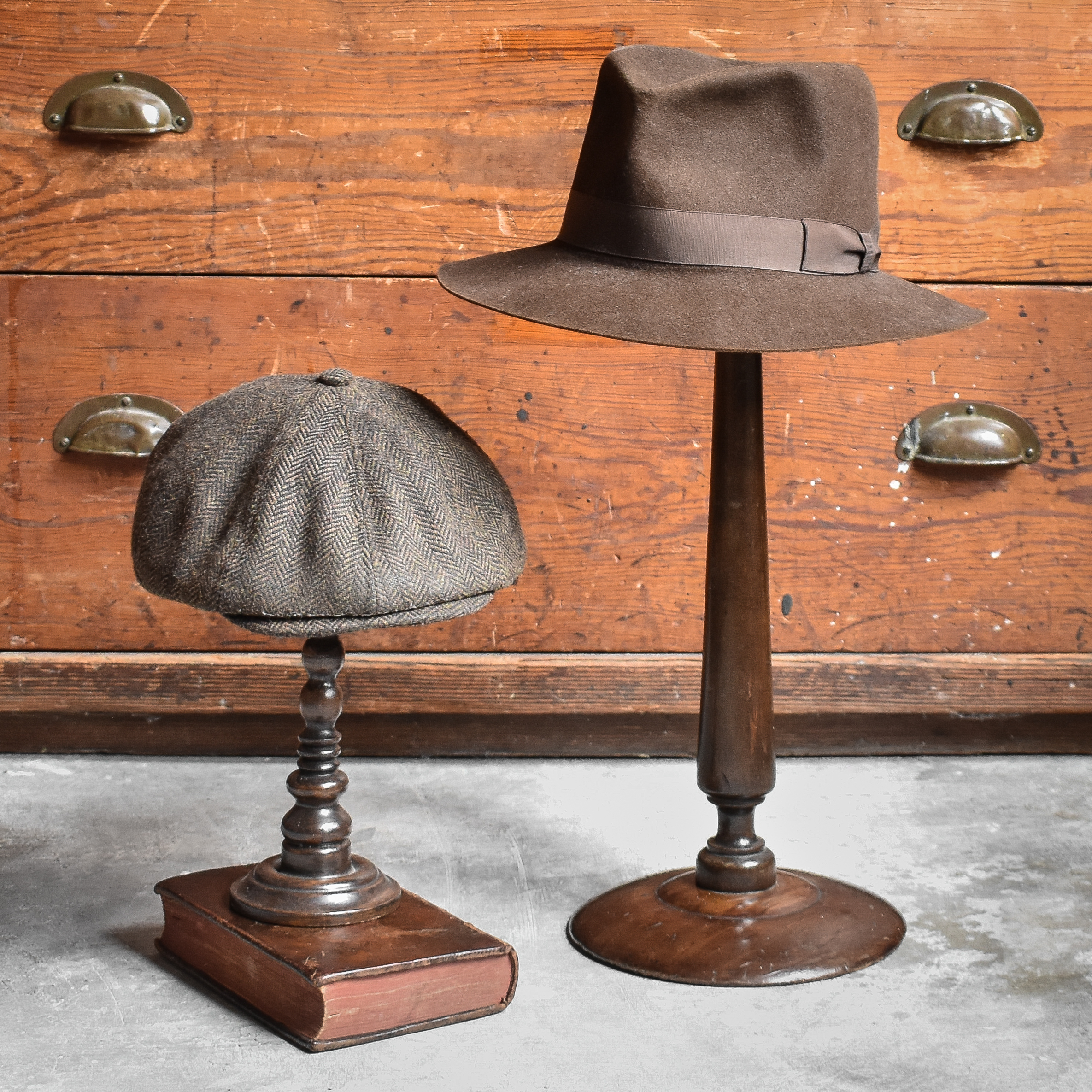 Antique Vintage Early 1900s Turned Wood Hat Stands Shop Decor Men Brown