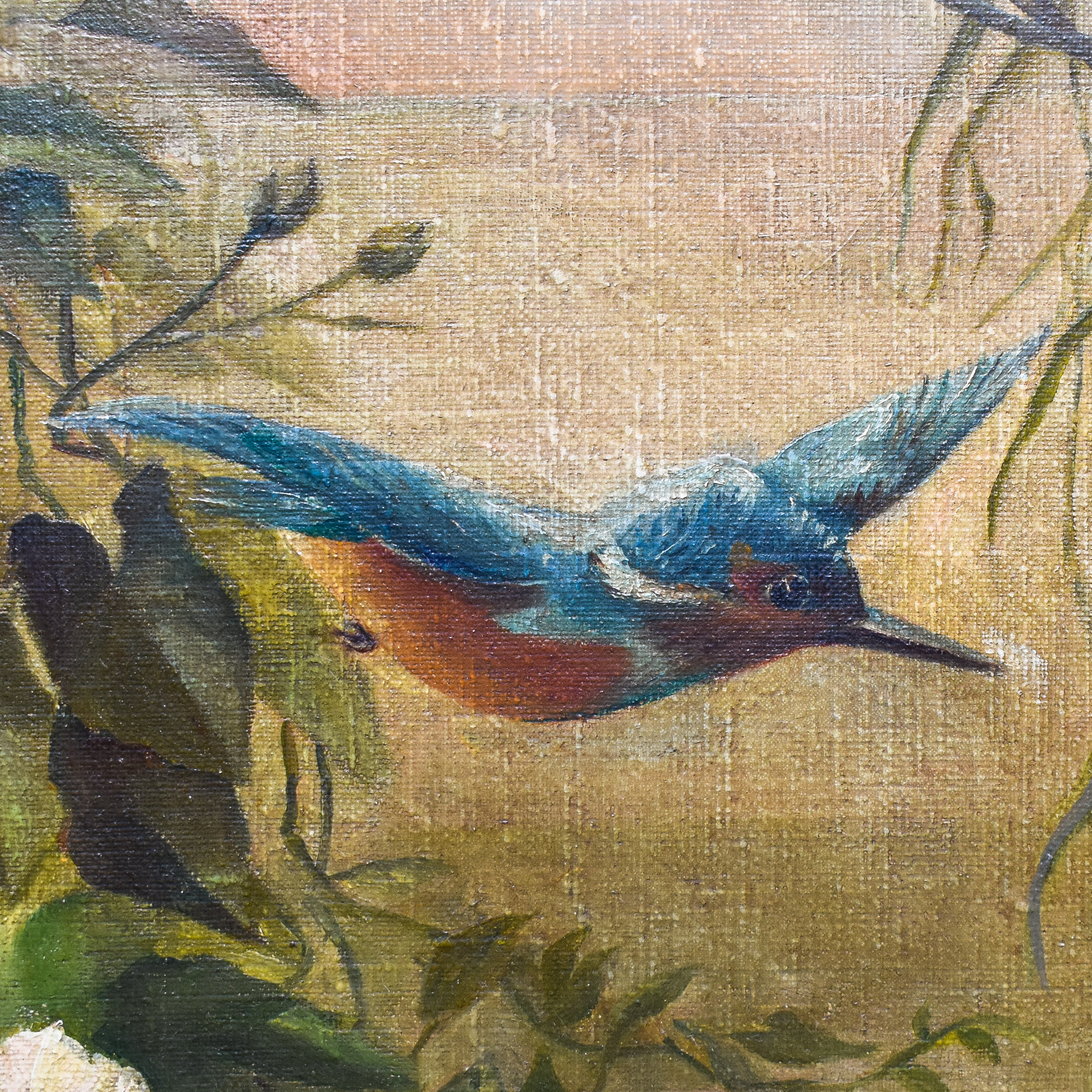 antique-vintage-early-1900s-french-oil-painting-botanic-scene-kingfisher-insects-plants-flowers-decor-cabinet-of-curiosities-cabin-lodge-cottage-gilded-frame-gold (6)
