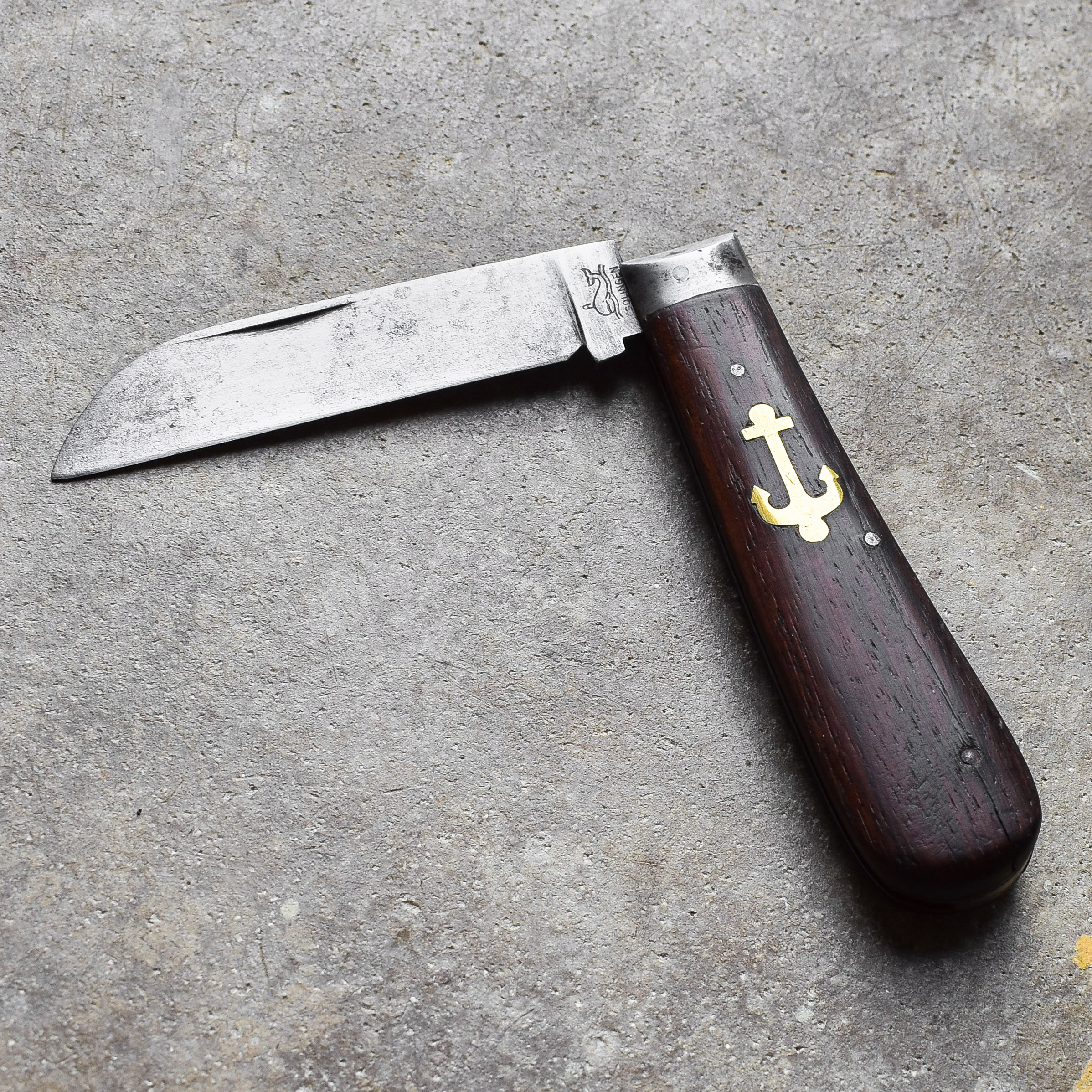Vintage 50s 1950s German Solingen Sailor Rope Folding Pocket Knife Anchor Oak Handle Gear Decor Rugged Mens Gift