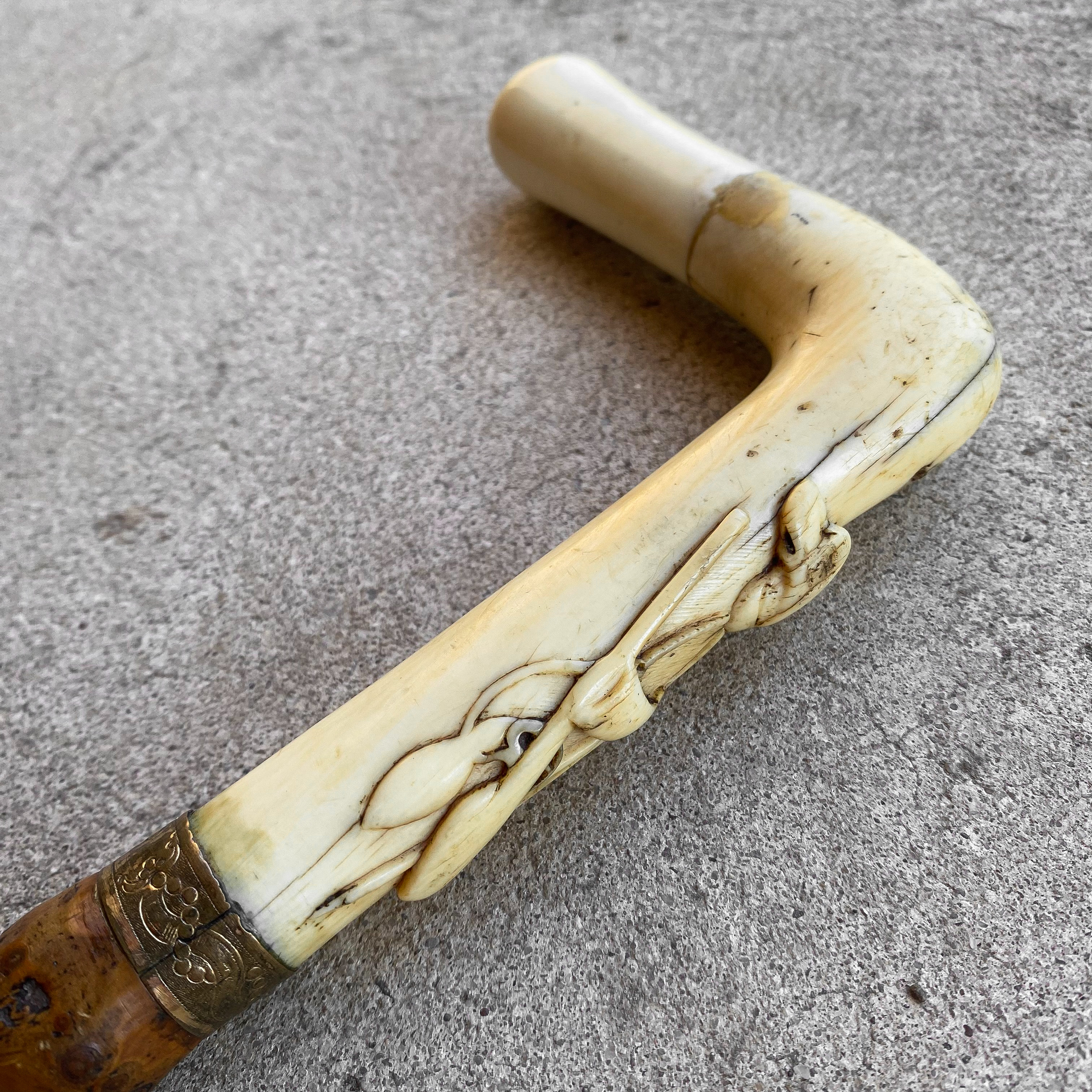 antique-vintage-early-1900s-bamboo-bone-handle-walking-stick-hunting-dog-cabin-lodge-collection-decor-gift-curiosity (10)