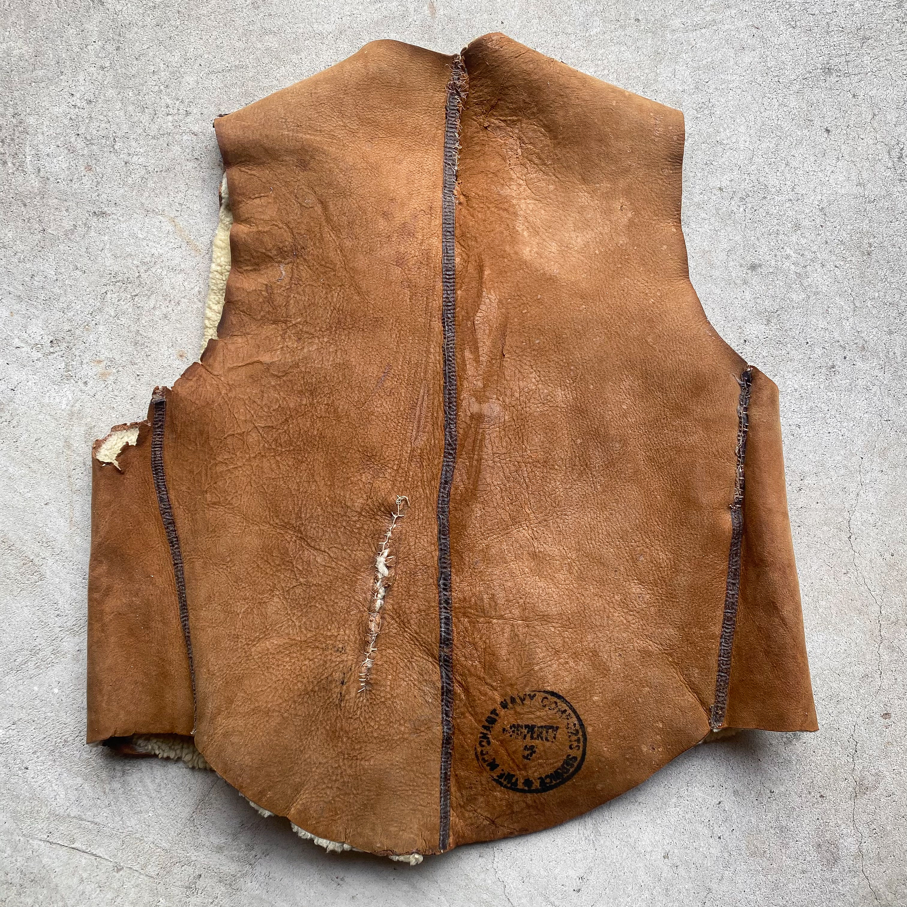 Vintage 40s WWII British Army Military MNCS Merchant Navy Comforts Service Sheepskin Jerkin Vest Rugged Wear Militaria Collection Display