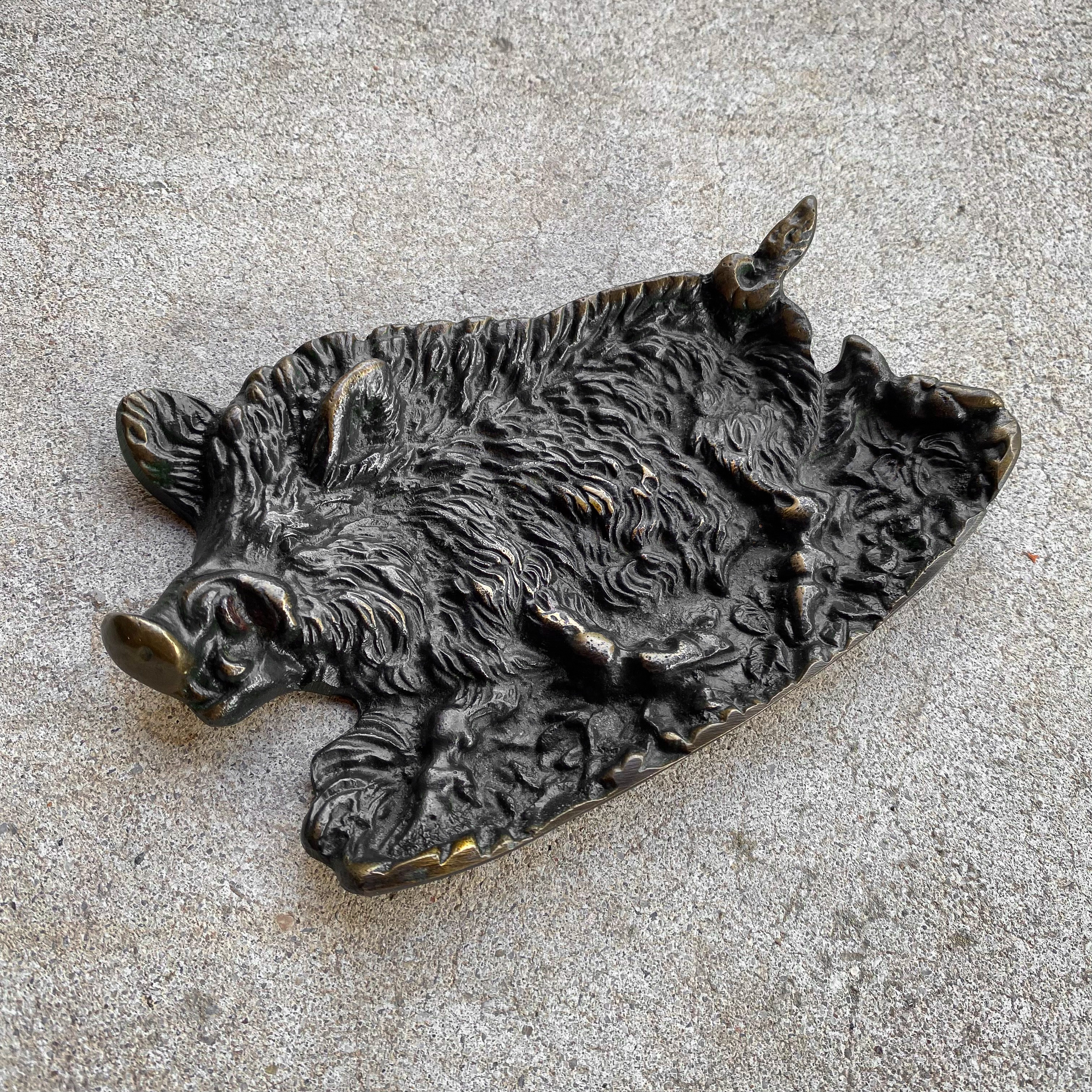 Vintage 50s 1950s Italian Bronze Trinket Dish Ashtray Wild Boar Swine Pig Desk Cabin Lodge Decor Gift Curiosity Italy