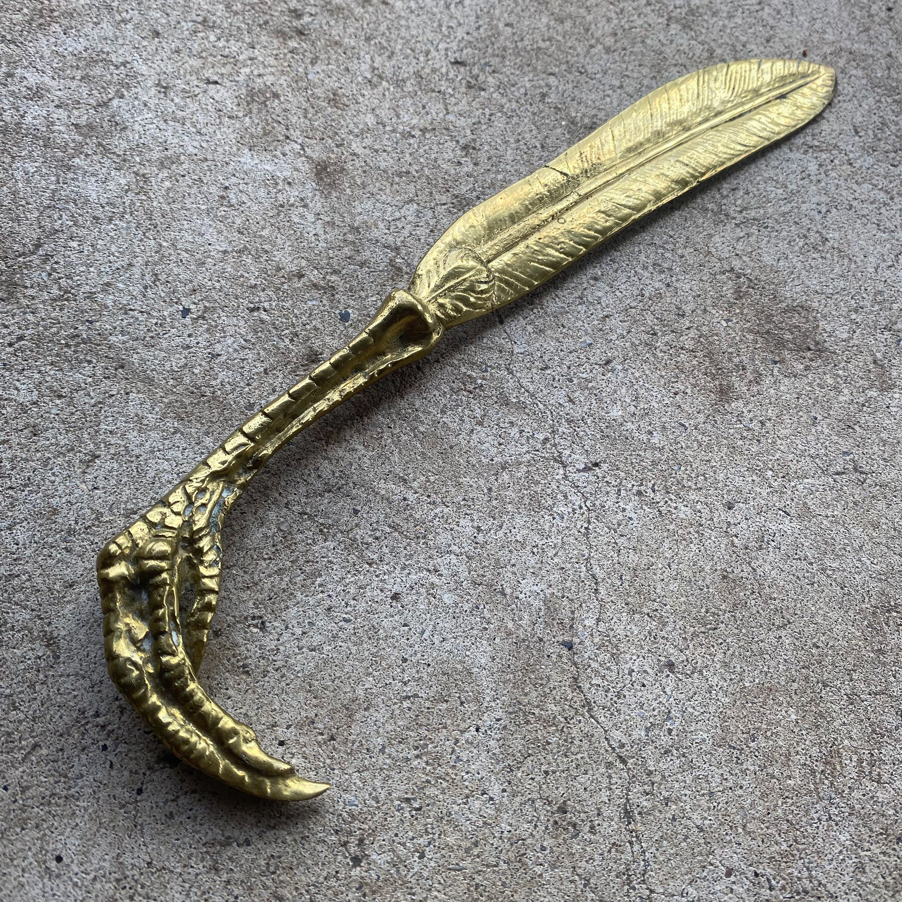 Antique Vintage 30s 1930s Art Nouveau Jugendstil Brass Birds Claw Feather Letter Opener Desk Decor Arts & Crafts Gift