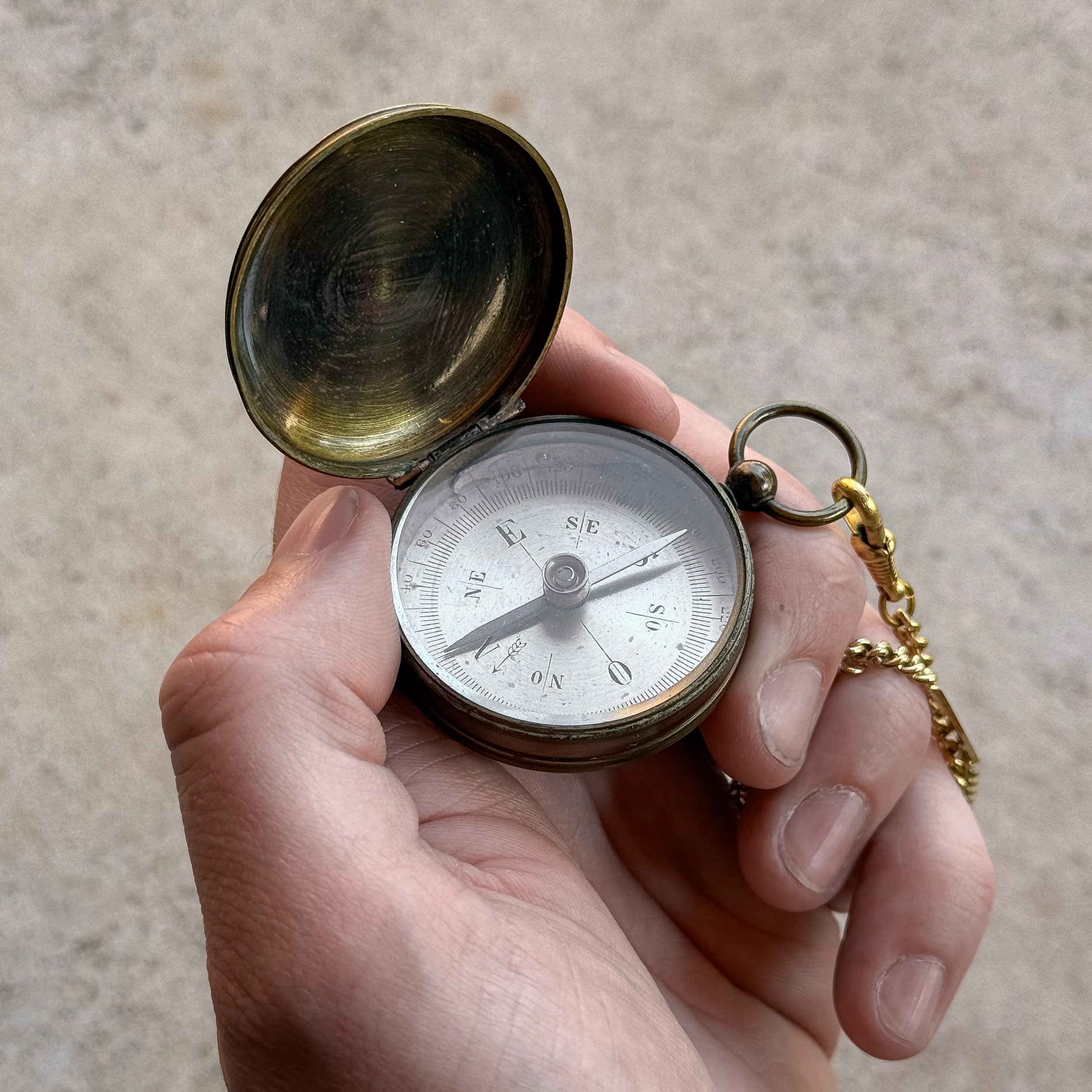 Antique Vintage 30s French Pocket Field Compass Gear Watch Chain Decor Collection Gift Pendant Jewelry