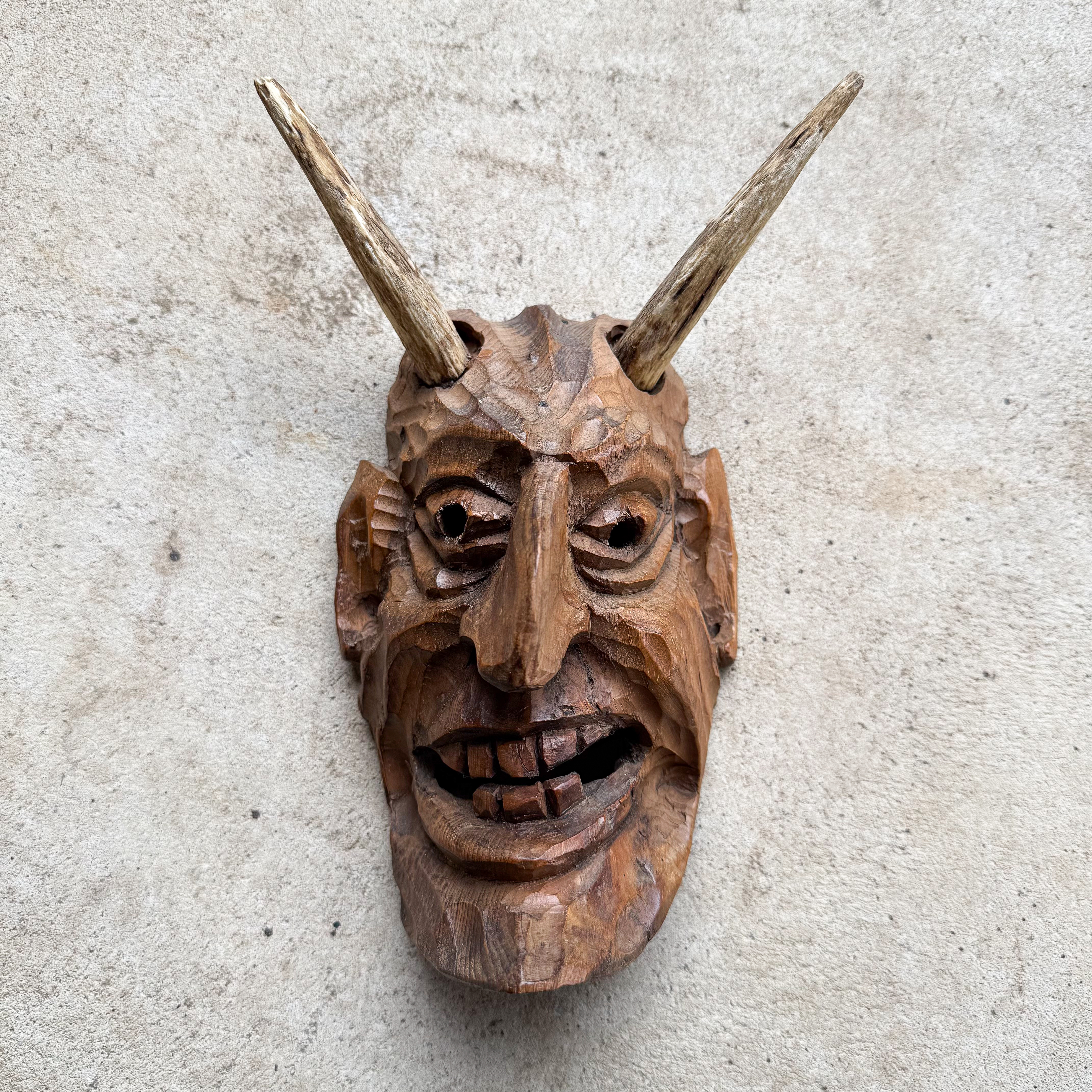 antique-vintage-early-1900s-south-german-bavarian-carnival-devil-krampus-mask-folk-art-wooden-hand-carved-curiosity-decor-collection (1) Antique Vintage Early 1900s South German Bavarian Folk Art Perchten Devil Krampus Carnaval Mask Curiosity Decor Collection