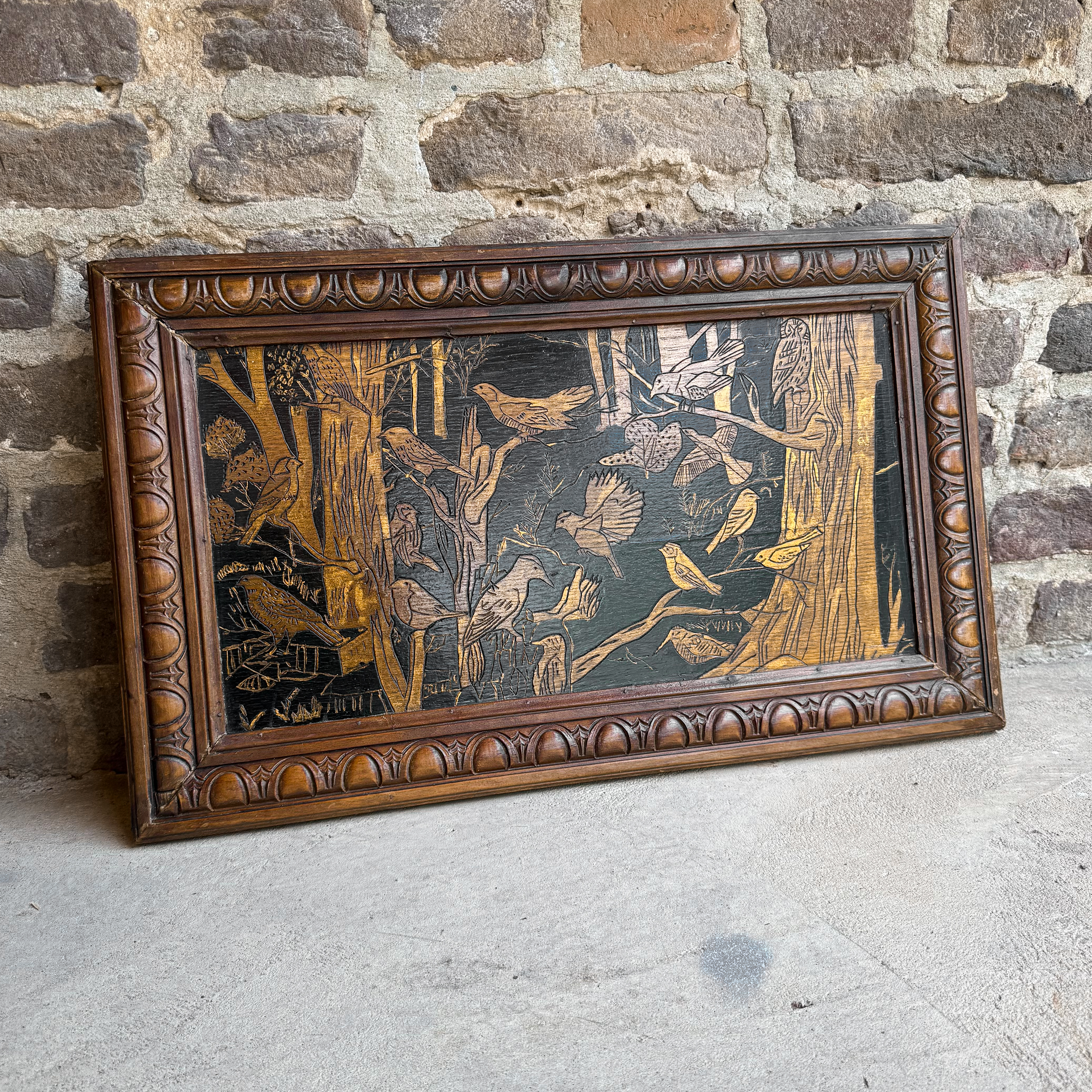 antique-vintage-1930s-30s-french-folk-art-wooden-panel-birds-hand-carved-frame-framed-decor-curiosity-gift (11) Antique Vintage 1930s 30s Folk Art Wooden Panel Native Birds Hand Crafted Carved Frame Framed Wall Decor Curiosity Wood