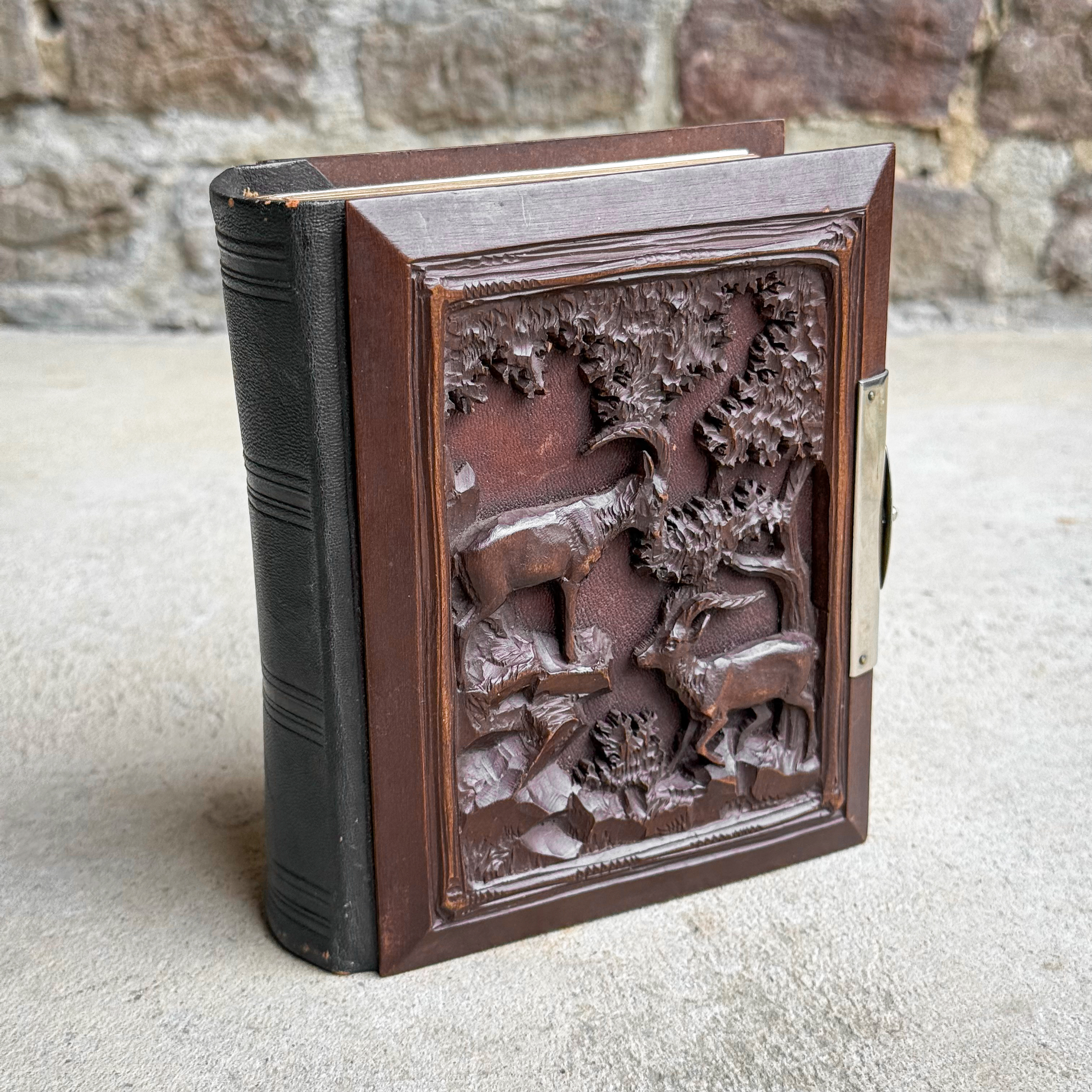 antique-vintage-early-1900s-black-forest-folk-art-hand-carved-wooden-photo-album-ibex-decor-collection-gift-curiosity (1) Antique Vintage Early 1900s Black Forest Folk Art Photo Picture Album Book Hand Carved Wood Decor Ibex Collection Gift