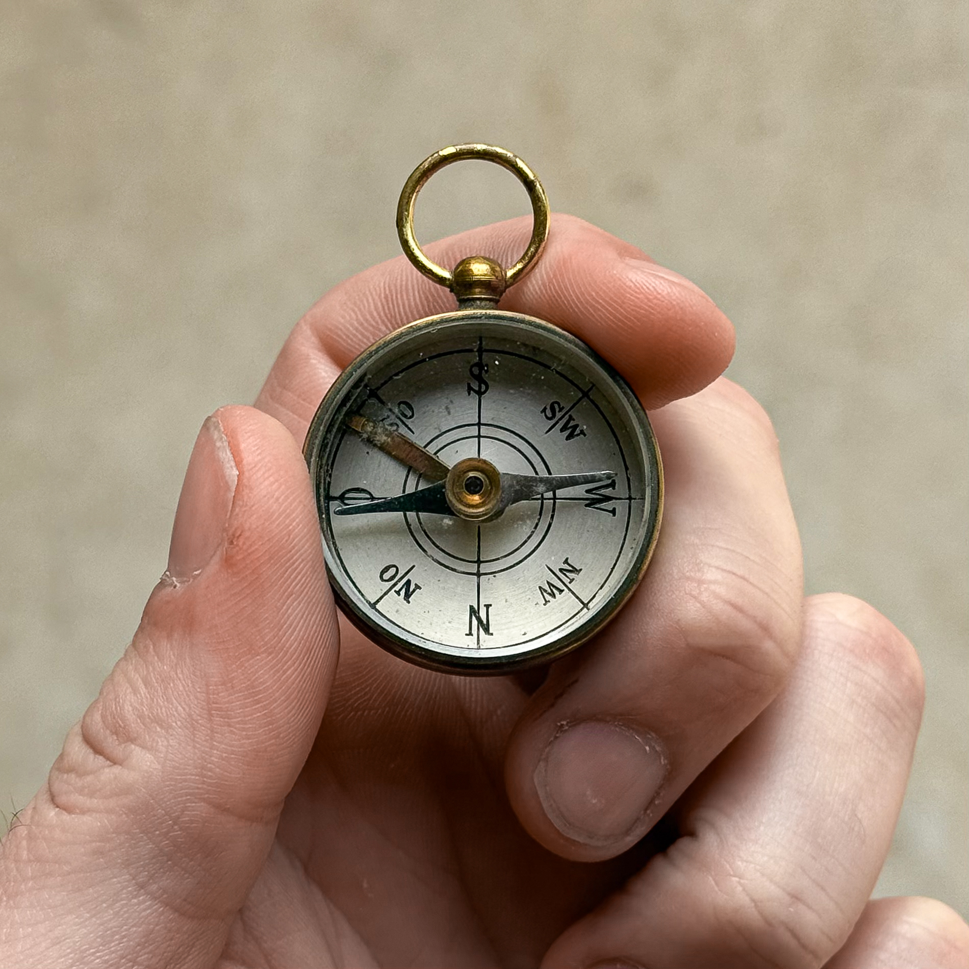 Antique French Brass Pocket Compass, Early 1900s, Working Compass with Transit Lock